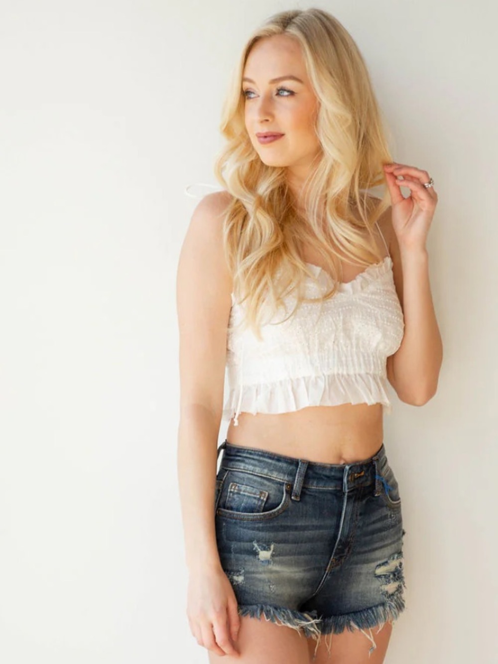 Smocked White Ruffle Crop Top with Adjustable Straps
